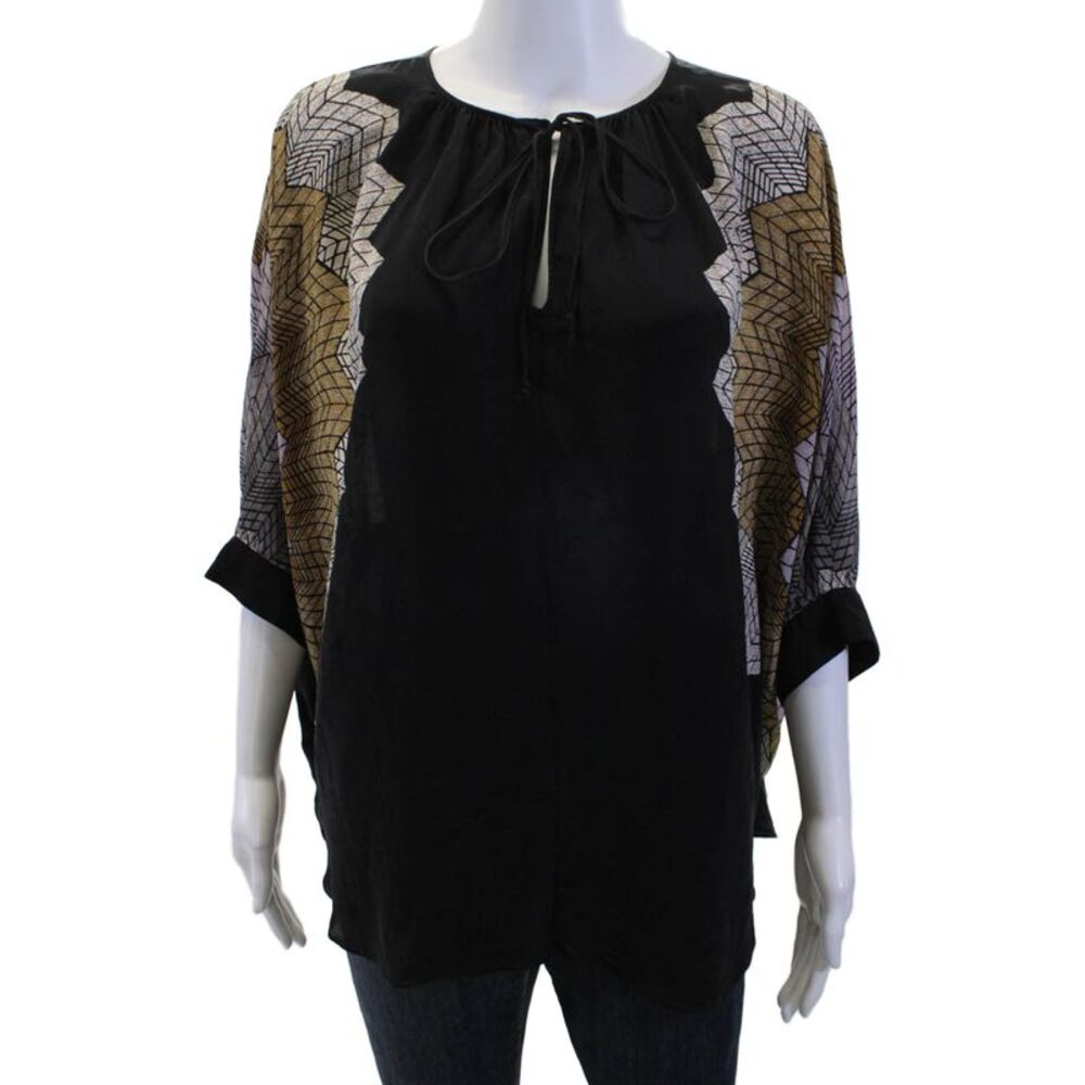 BCBG Max Azria Women Kimono Tunic Blouse Black Silk Short Sleeve Size One Size